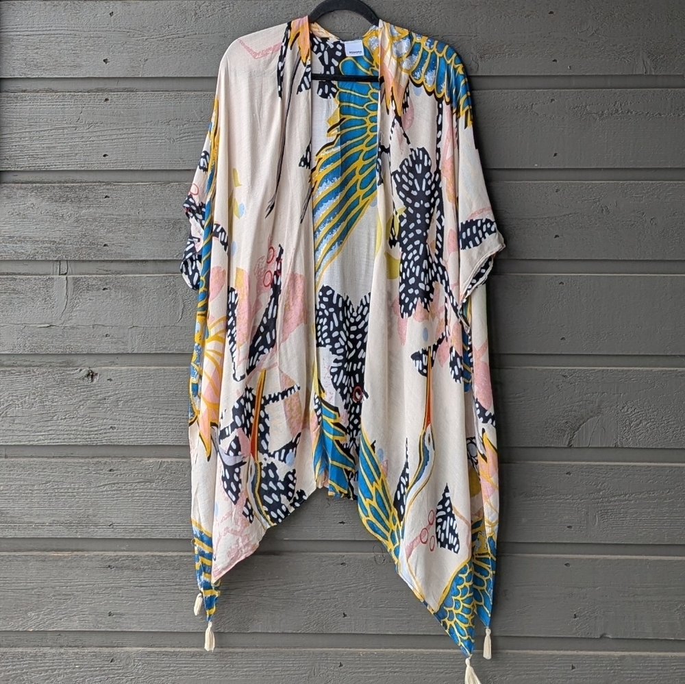 Sonoma Abstract Print Blue Yellow Black Ruana Shawl Wrap